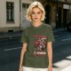 Olive t-shirt with funny demon goat fart joke graphic