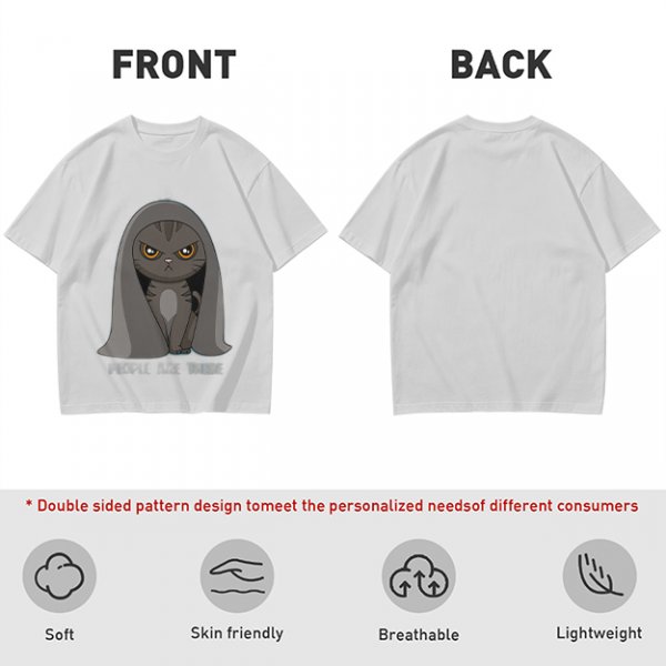 Olive T-shirt with Angry Cat in Hooded Cloak Graphic Print