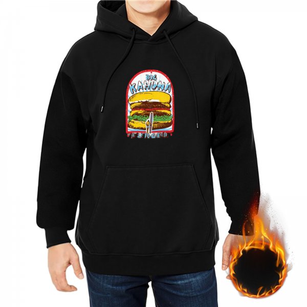 Black hoodie with Big Kahuna Burger graphic print