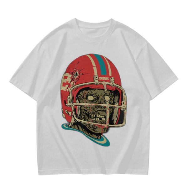 Olive T-Shirt with Zombie Football Player Helmet Graphic