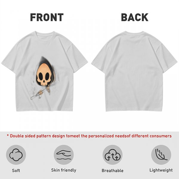 Olive T-shirt with Cute Grim Reaper Skull Graphic