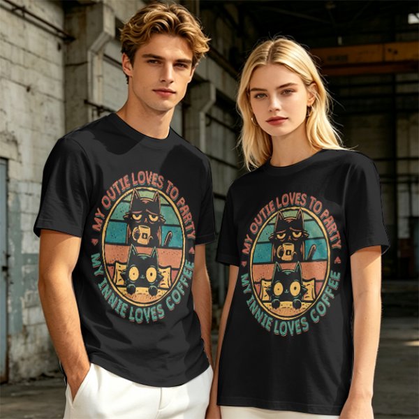 My Outie Loves To Party My Innie Loves Coffee Cat T-Shirt