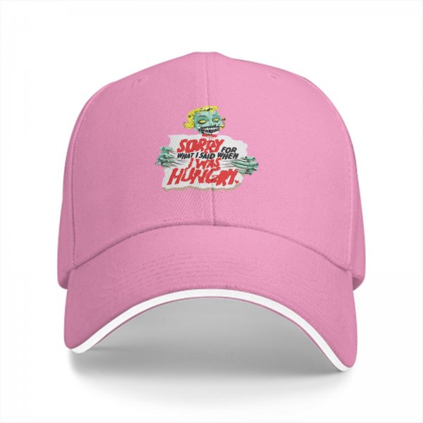 Black baseball cap with zombie 'Sorry for what I said when I was hungry' print