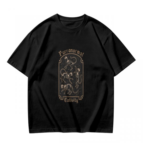 Olive Green T-Shirt with Purranormal Cat Skeleton Tarot Art