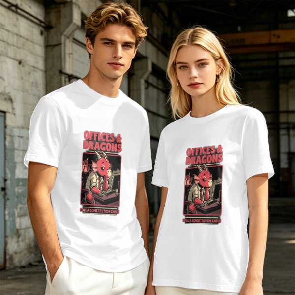 Offices & Dragons T-Shirt with Bored Office Dragon Art