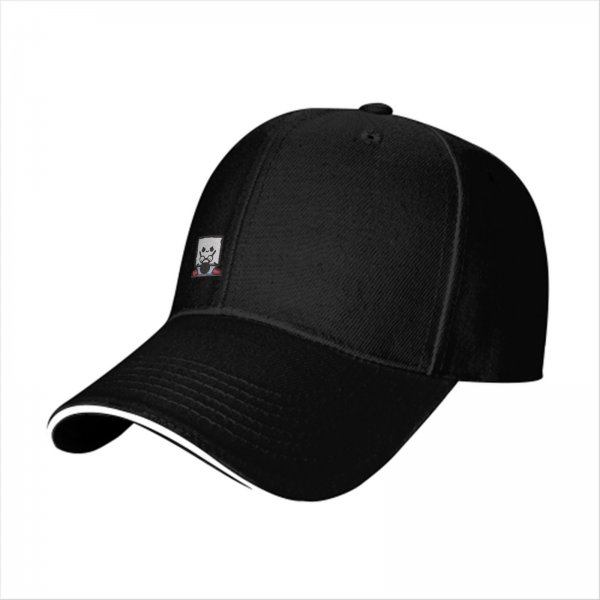 Black Baseball Cap With Cute Drumming Character Embroidery