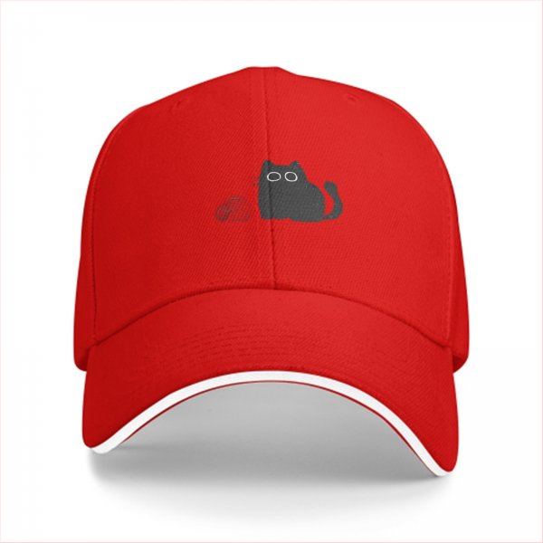 Black baseball cap with minimalist grey cat graphic