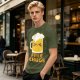 Olive Green T-Shirt With Cute Kawaii Beer Mug Free Chugs Print