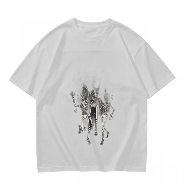 Olive T-shirt with Dancing Skeleton Graphic Print
