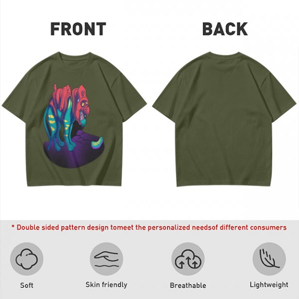 Olive T-Shirt With Vibrant Fantasy Creature Graphic Print