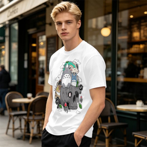 Olive T-shirt with Studio Ghibli Totoro and Spirited Away Characters Print