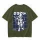 Olive t-shirt with stylized anime warrior graphic and Japanese text
