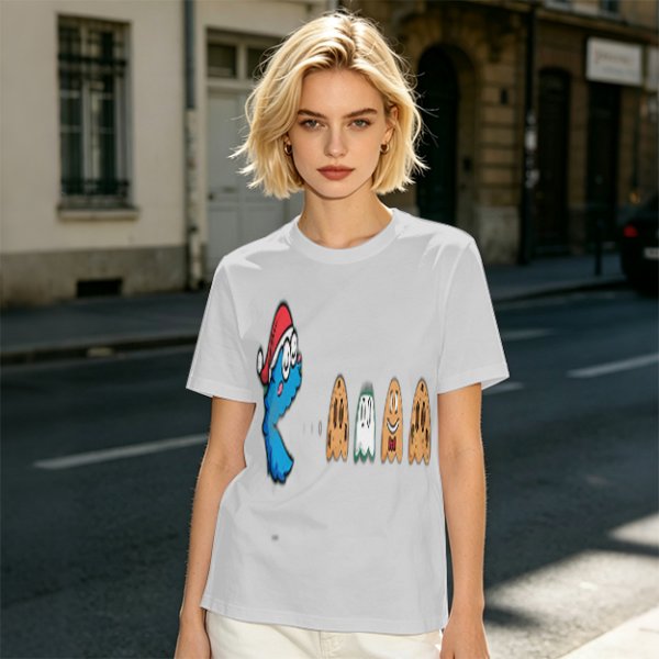 Olive T-Shirt With Blue Monster And Ghost Graphic Print