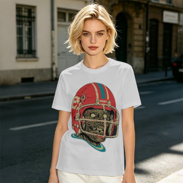 Olive T-Shirt with Zombie Football Player Helmet Graphic