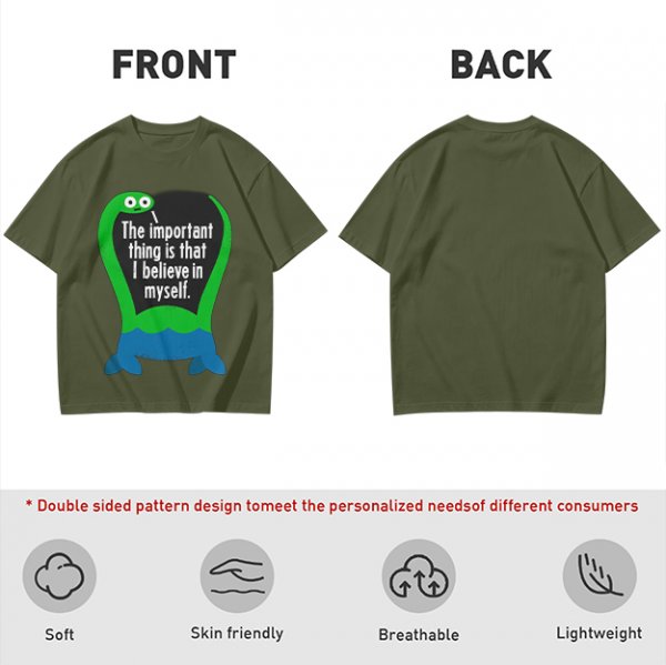 Olive T-Shirt With Dinosaur Graphic And Self Belief Text
