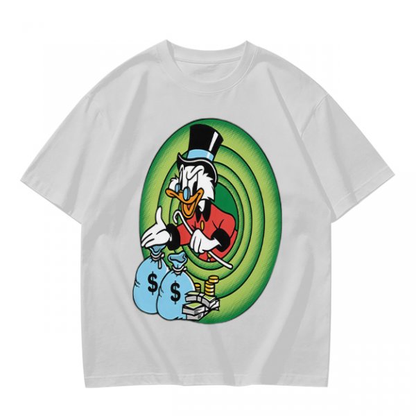 Olive T-Shirt Featuring Scrooge McDuck with Money Bags and Coins