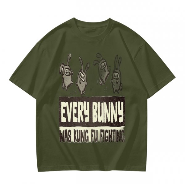 Olive T-Shirt With Every Bunny Was Kung Fu Fighting Print
