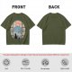 Olive T-shirt with Black Cat Viewing Mount Fuji Sunrise Art