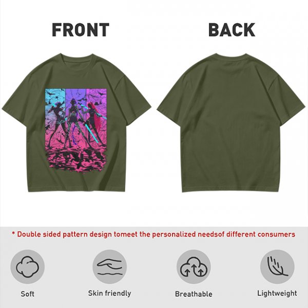 Olive T-Shirt With Neon Cyberpunk Warrior Women Graphic