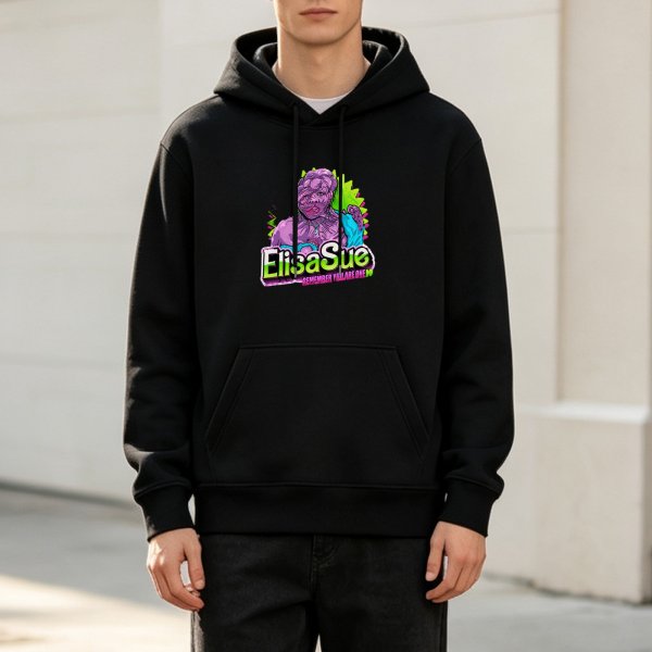 Black graphic hoodie with ElisaSue neon art print