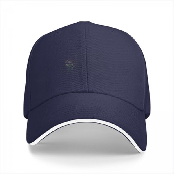 Black Baseball Cap with Small Subtle Front Graphic and White Brim Trim