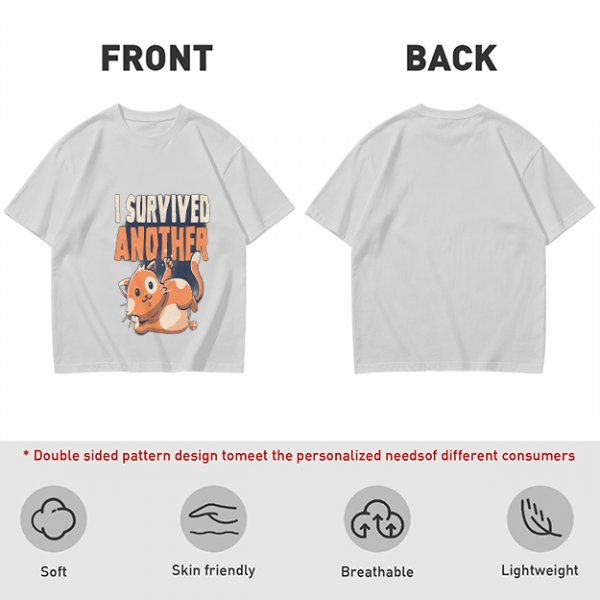 Olive T-Shirt with I Survived Another Playful Orange Cat Graphic