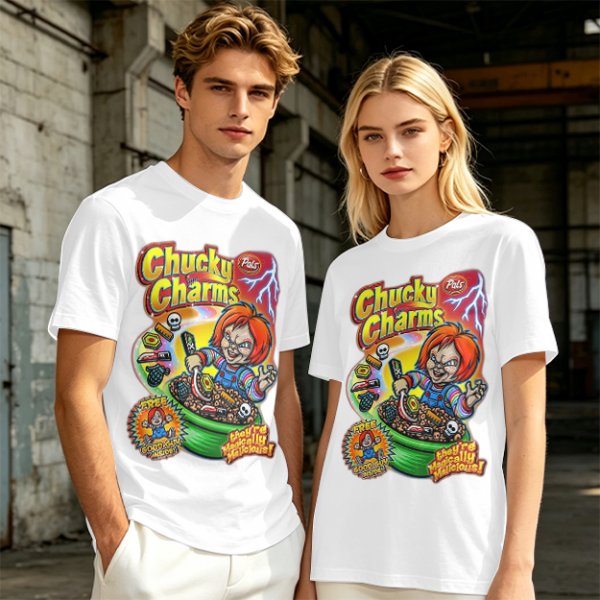 Chucky Charms Horror Cereal Themed Graphic T-Shirt