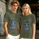 Olive graphic t-shirt with raccoons and 'Bring Us All The Trash' text