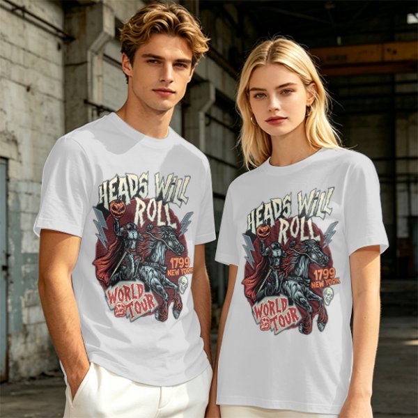 Olive graphic t-shirt featuring Headless Horseman 'Heads Will Roll World Tour' print