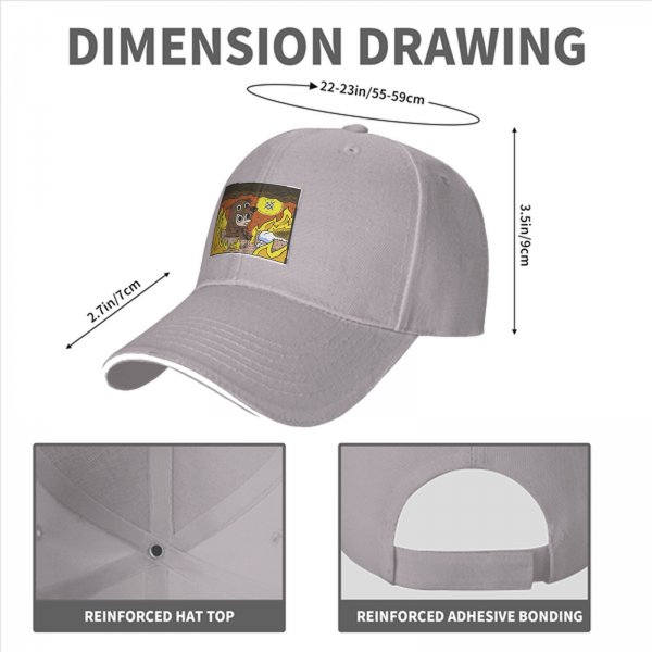 Black baseball cap with cartoon bear costume character in fiery cave print