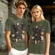 Olive T-Shirt With Cute Black Cats And Coffee Themed Print