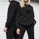 Black Hoodie with Cute Sleeping Black Cat Graphic