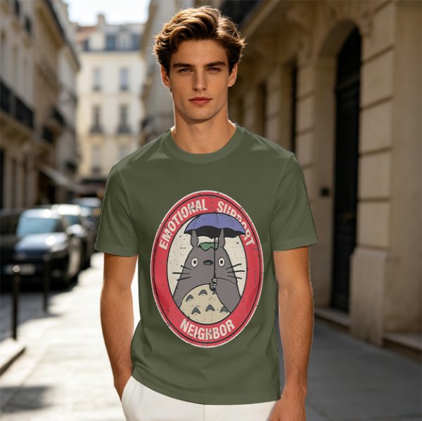 Olive T-Shirt with Emotional Support Neighbor Totoro Graphic