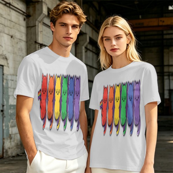 Olive T-Shirt With Rainbow Pride Cats Graphic