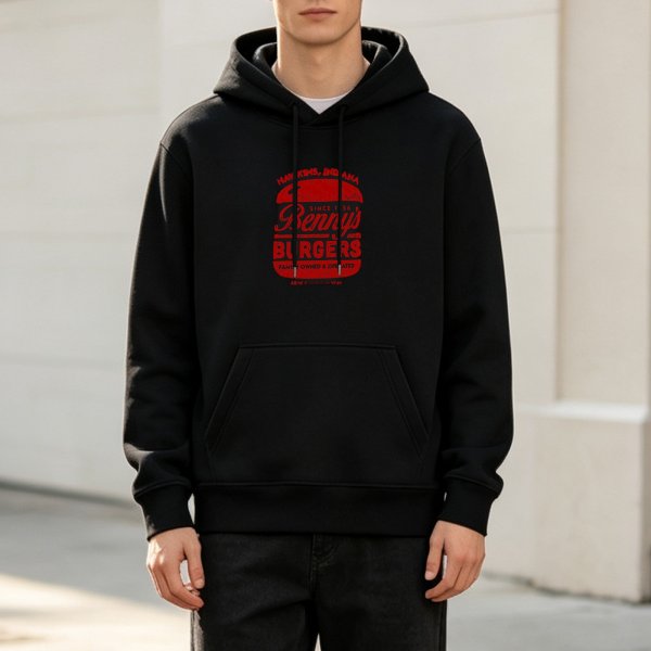 Black hoodie with Benny's Burgers graphic print