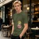Olive T-Shirt with Cute Frog Graphic and Further Notice Text