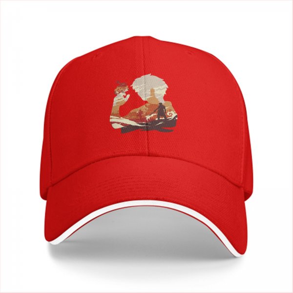 Black baseball cap with anime silhouette graphic of two characters