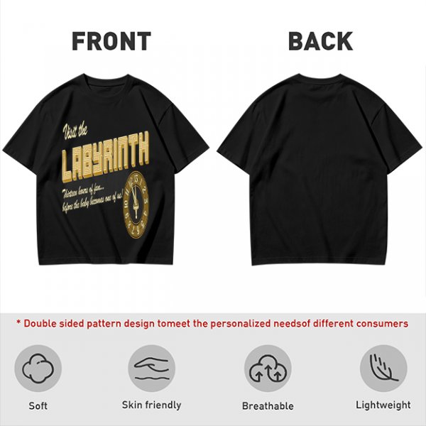 Visit the Labyrinth Themed Graphic Tee with Clock Design