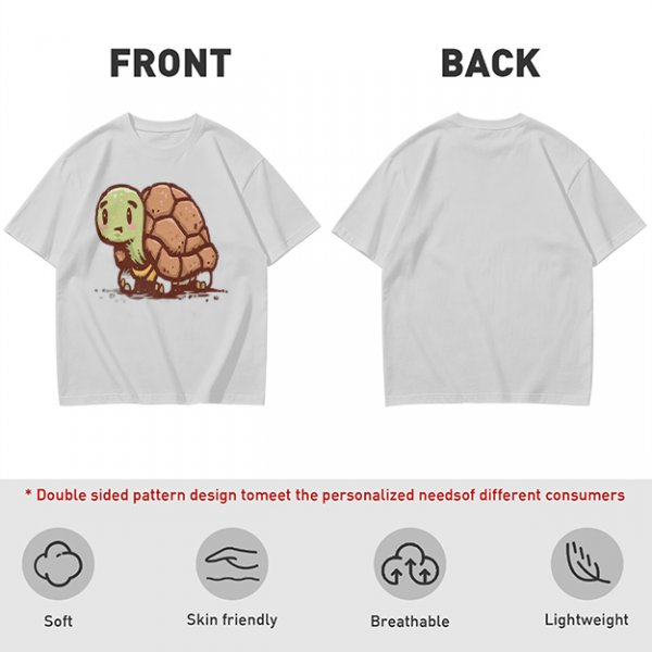 Olive Green T-Shirt With Cute Cartoon Turtle Graphic