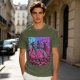 Olive T-Shirt With Neon Cyberpunk Warrior Women Graphic