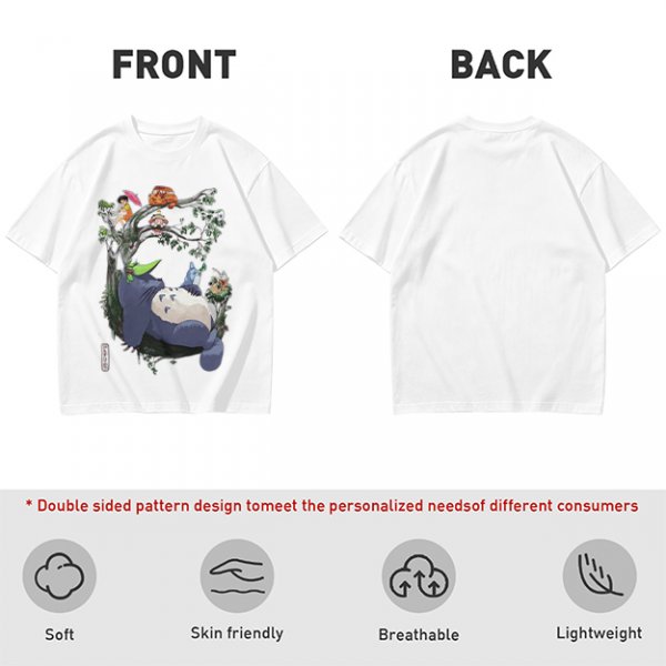 Olive green t-shirt with My Neighbor Totoro forest scene print