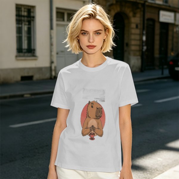 Olive Green T-Shirt With Cute Praying Capybara Graphic