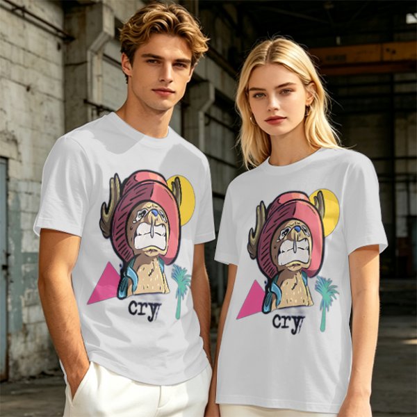 Olive T-shirt with Crying Tony Tony Chopper Graphic Print