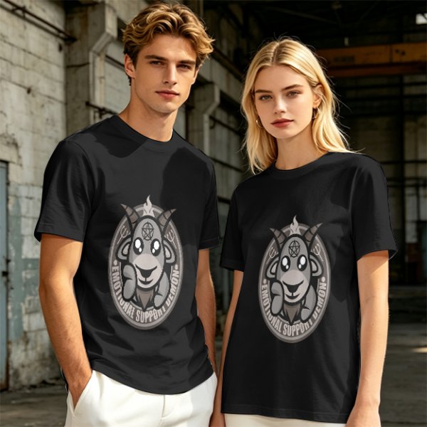 Olive T-Shirt With Cute Emotional Support Demon Goat Graphic