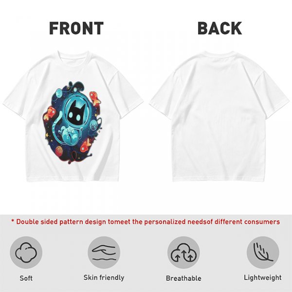 Olive t-shirt with space astronaut cat and goldfish graphic