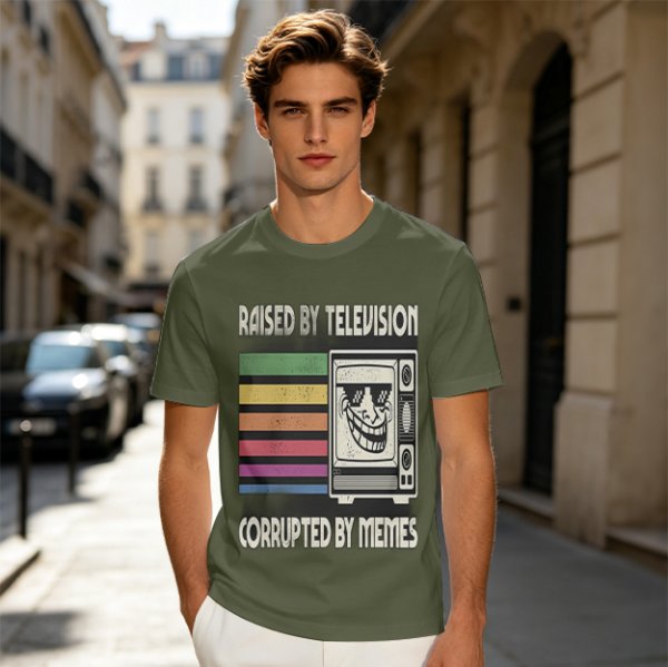 Raised by Television Corrupted by Memes Retro Graphic T-Shirt