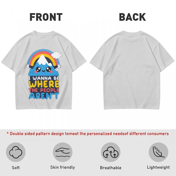 Olive graphic tee with cute mountain rainbow and 'I Wanna Be Where The People Aren't' text