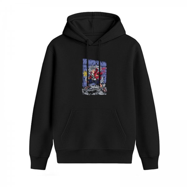 Black Hoodie with Anime Character Breaking Through Wall Art Print