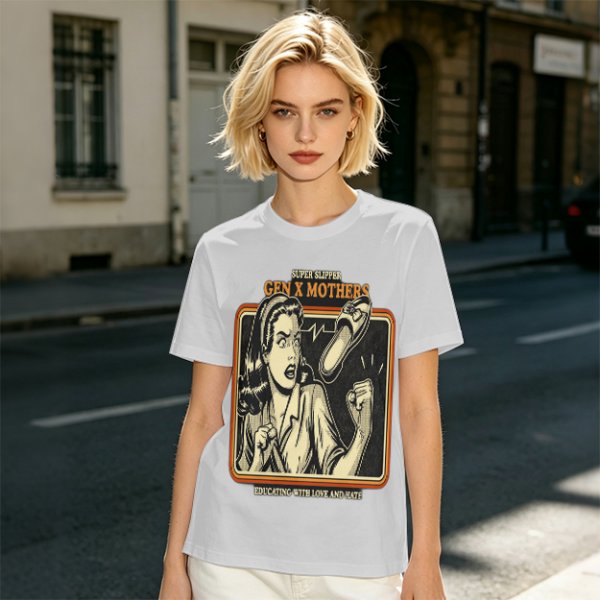 Gen X Mothers Super Slipper Funny Retro Graphic T-Shirt