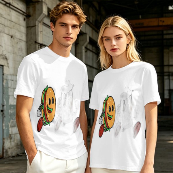 Olive T-Shirt With Cartoon Running Hamburger Character Print